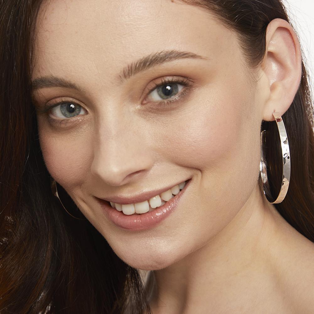 Sterling Silver Hammered Large 7/8 Hoop Earrings