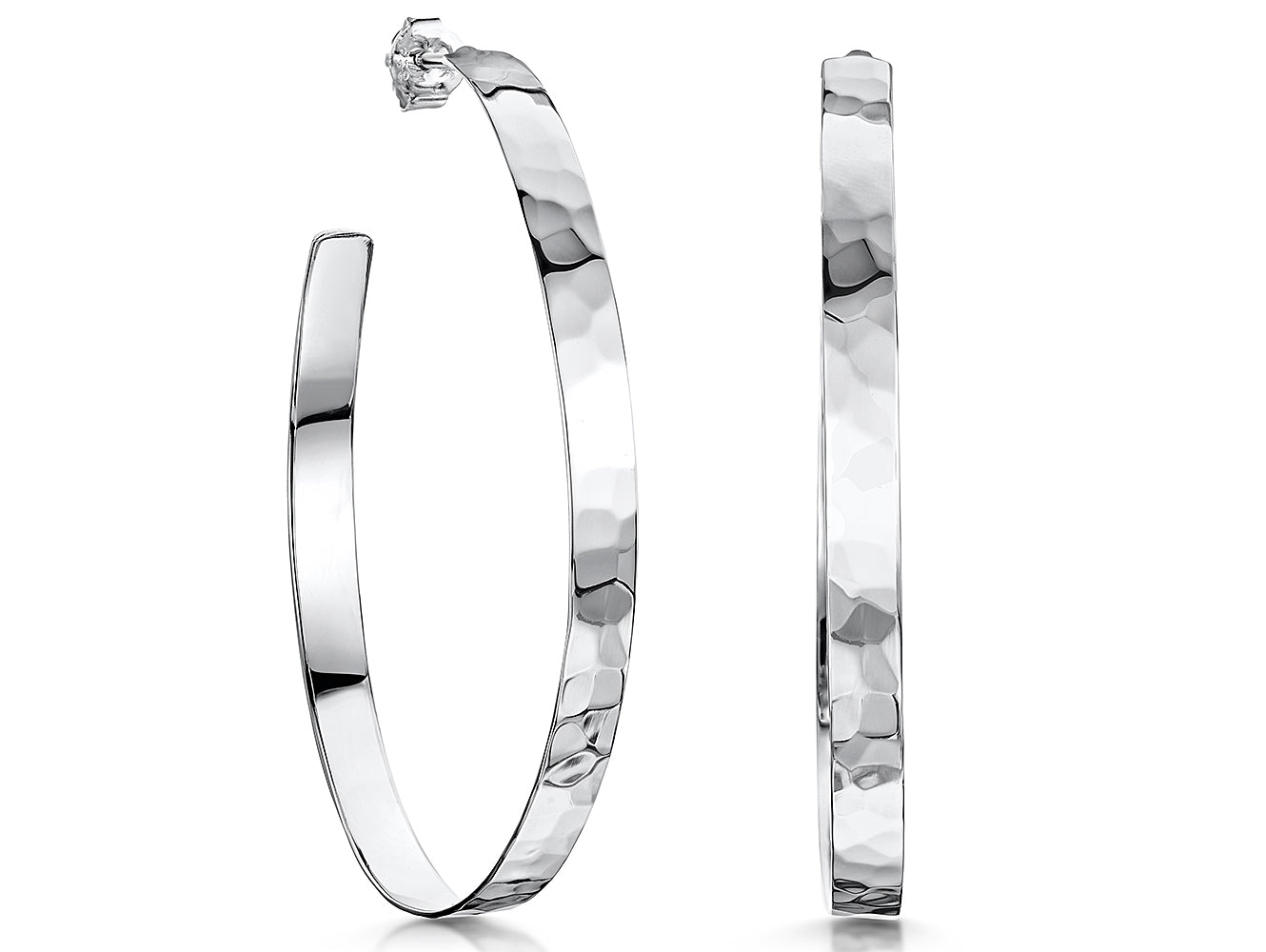 Sterling Silver Hammered Large 7/8 Hoop Earrings