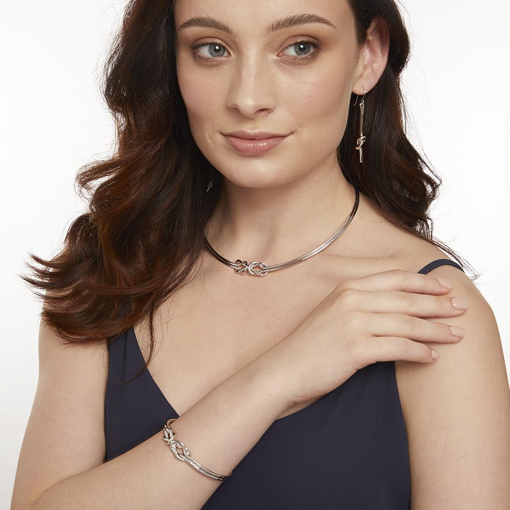 Sterling Silver Choker Torque Double Knot Necklace
