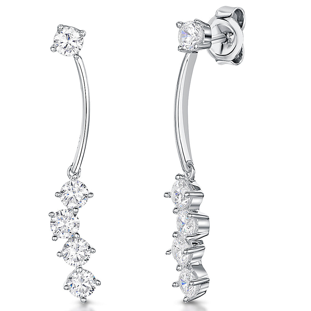 Sterling Silver Long Curved Drop Earrings