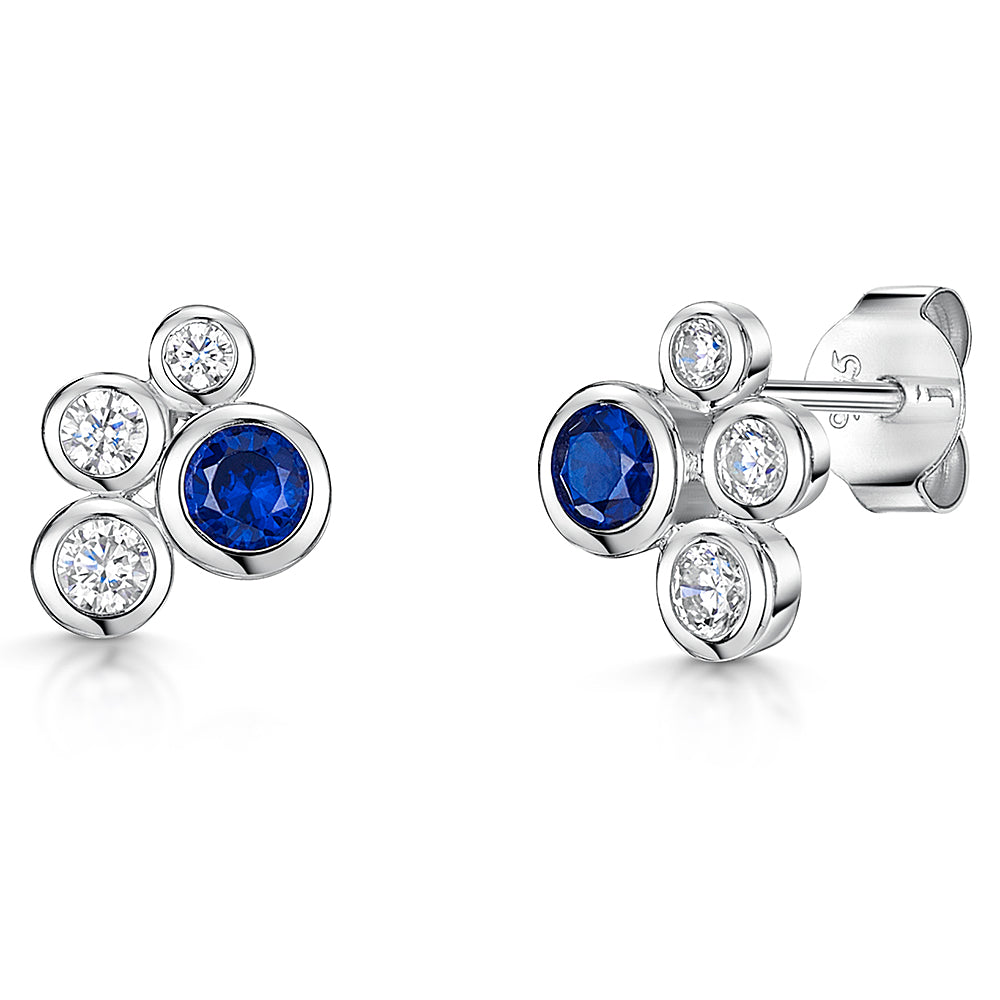 Sterling Silver Blue Sapphire Zirconia Bubble Earrings