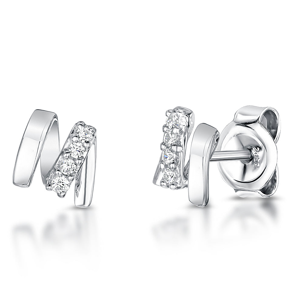 Sterling Silver Zig Zag Stud With Cubic Zirconias