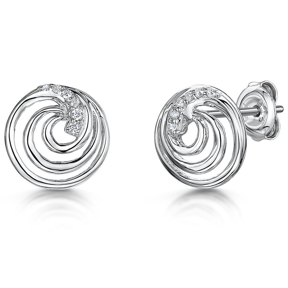 Sterling Silver Cubic Zirconia Swirl Stud Earrings