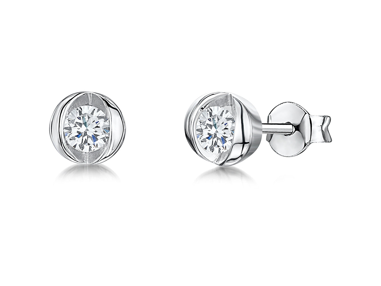 Sterling Silver Stud Open Rubover Earrings