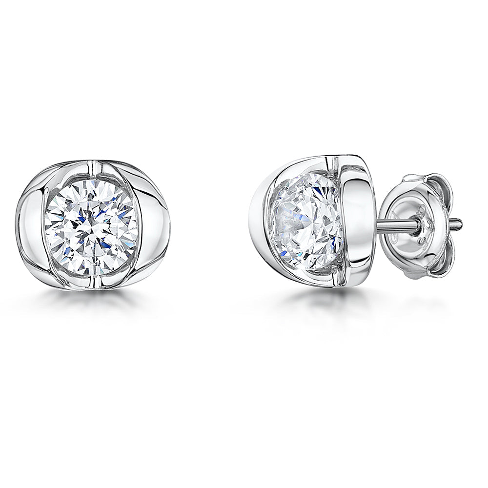 Sterling Silver 1 Carat Open Rubover Stud Earrings