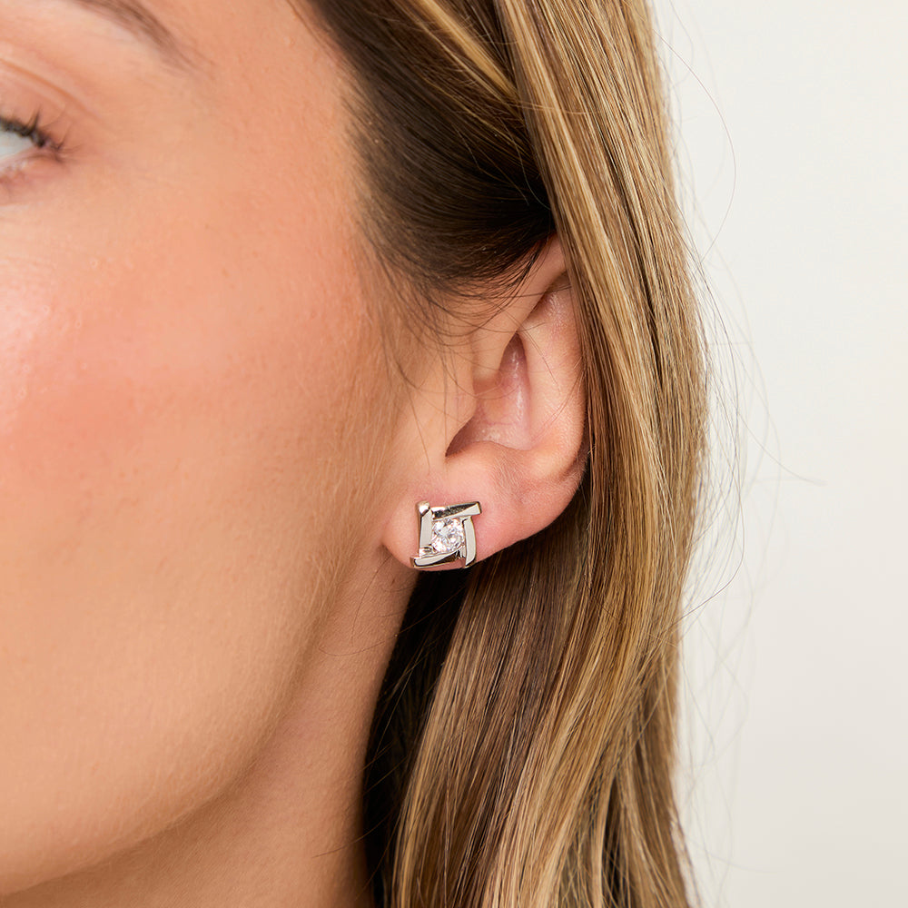 Sterling Silver Overlapping Corner Earrings