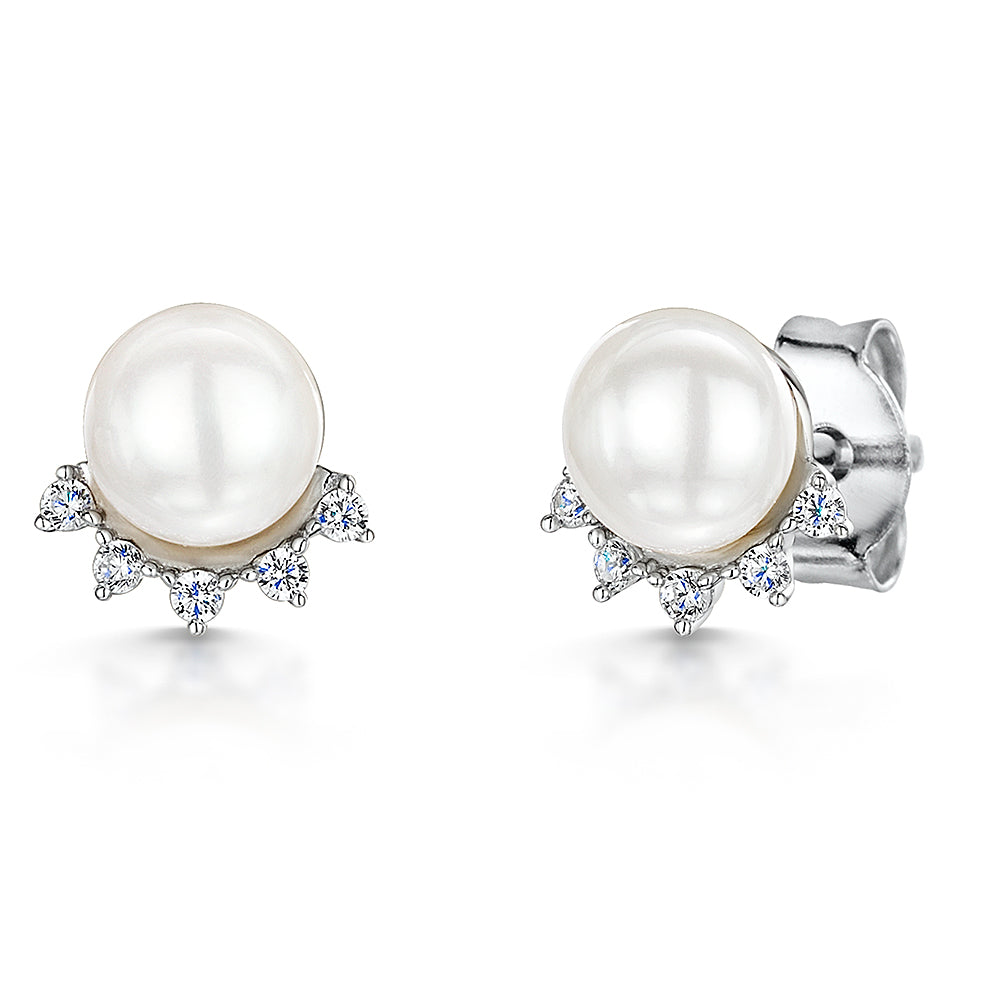Sterling Silver And Pearl Five Stone Earrings