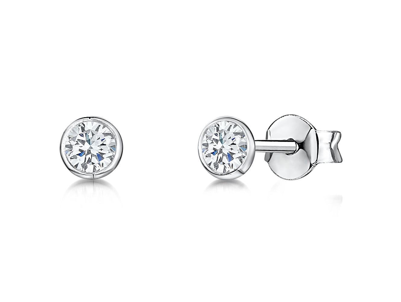Sterling Silver 3mm Cubic Zirconia Rubover Earrings