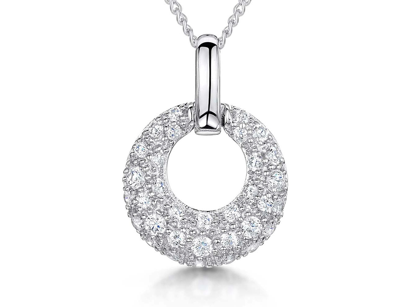 Sterling Silver Donut Shape Pave Set Pendant