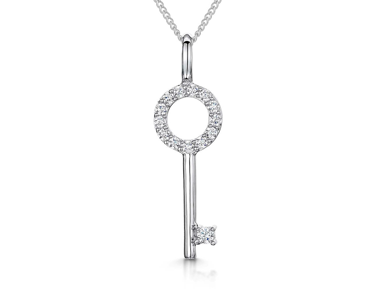 Sterling Silver Key Pendant Set With Cubic Zirconia
