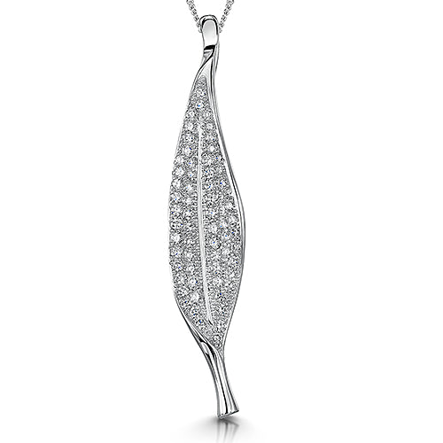 Sterling Silver Leaf Pendant Set With Cubic Zirconia.