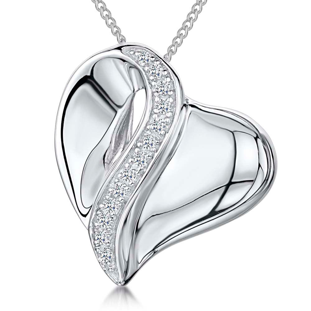 Sterling Silver Pave Set Strip Heart Pendant