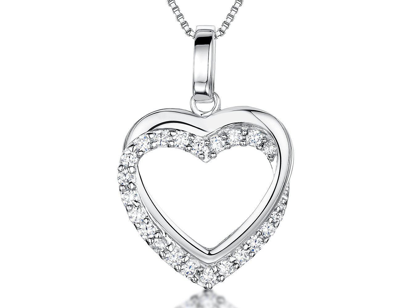 Sterling Silver Interlocking Double Heart Pendant | Cubic Zirconia Open Heart Necklace