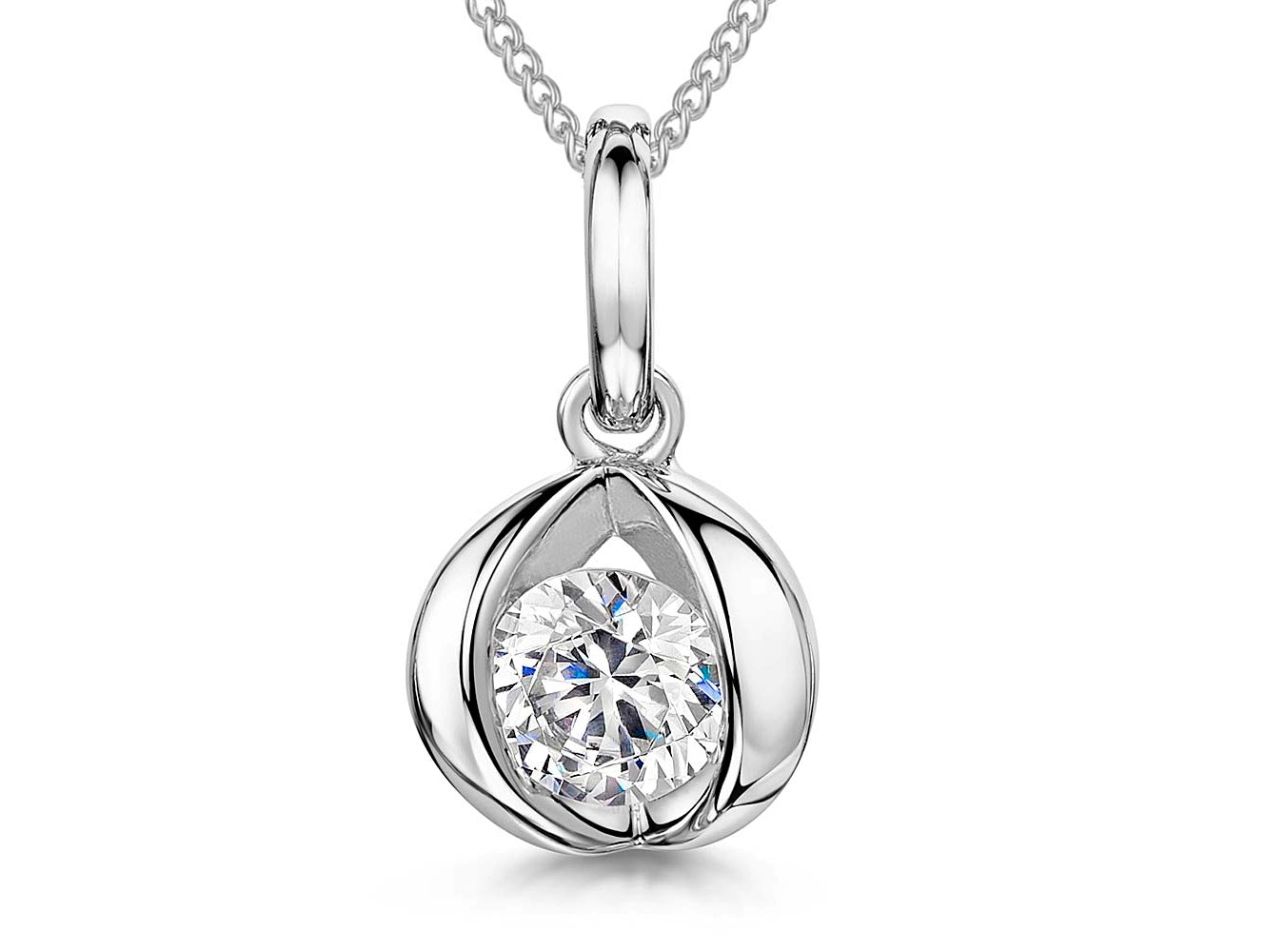 Sterling Silver Pendant Enclosed With A 1 Carat Cubic Zirconia