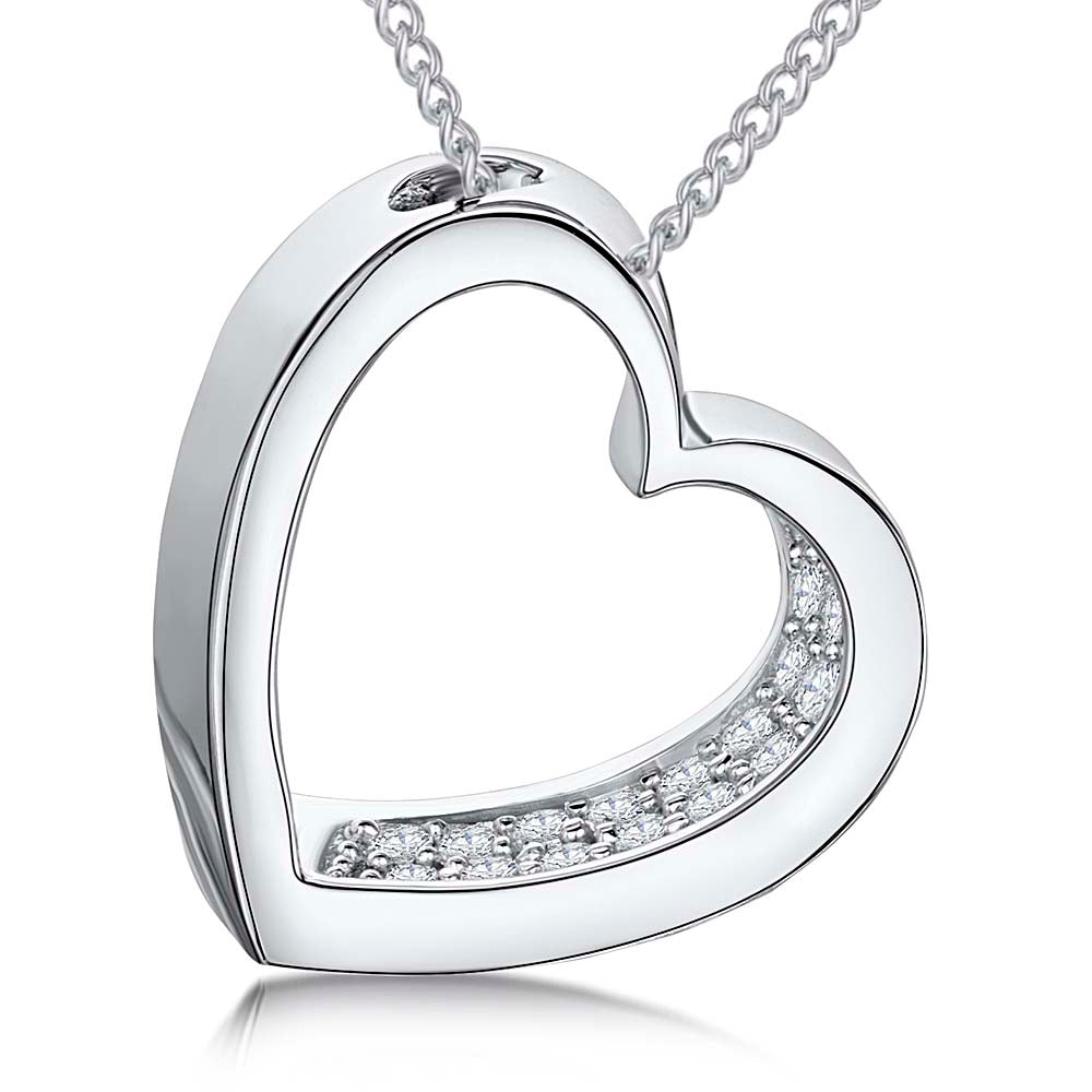 Sterling Silver Chunky Heart Pendant With Cubic Zirconia