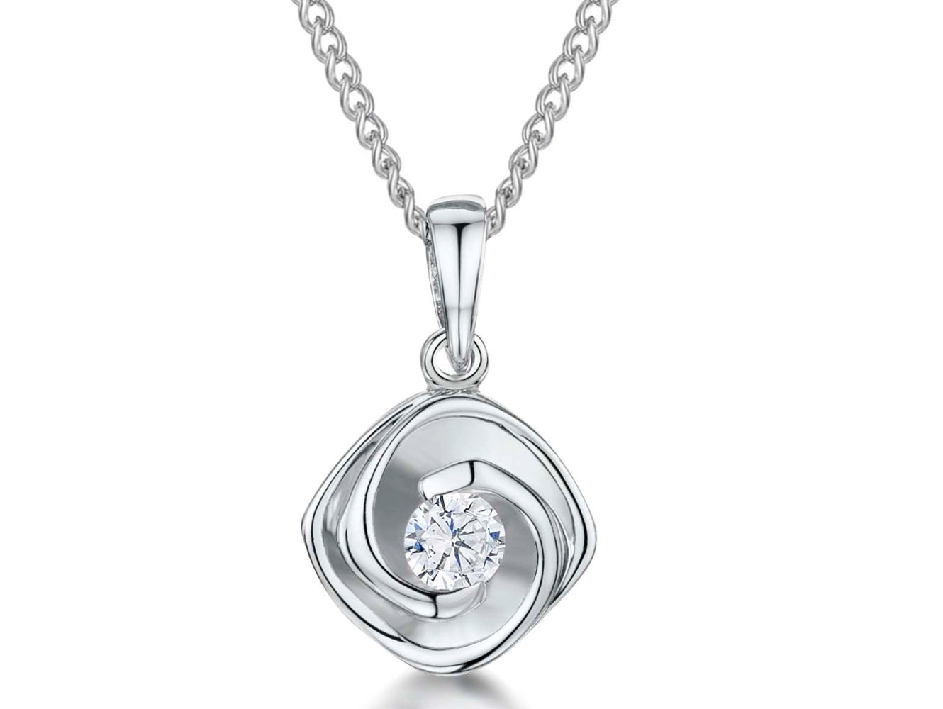 Sterling Silver Swirl Circle Pendant Cuic Zirconia Necklace