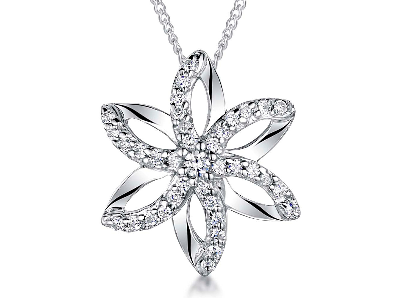 Sterling Silver Six Stone Set Petals Flower Pendant