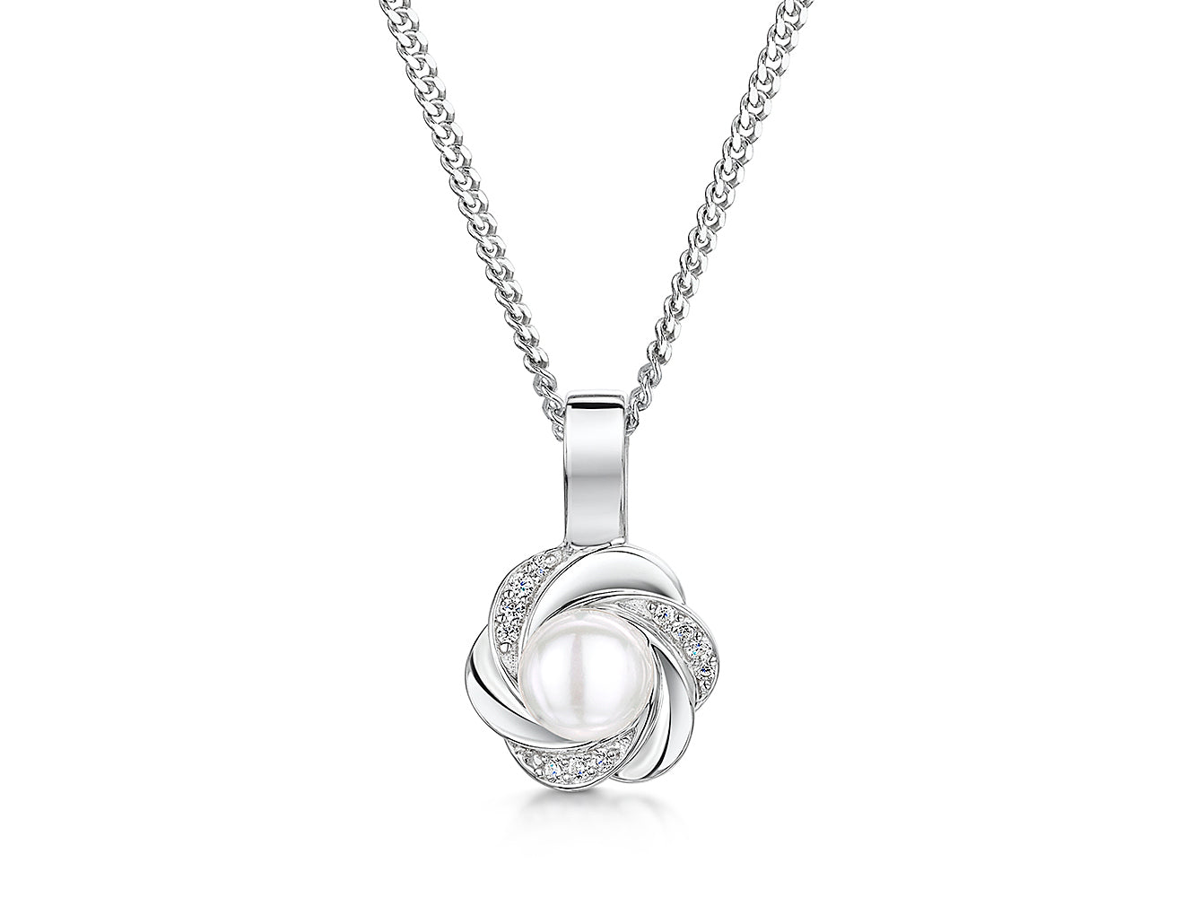 Sterling Silver Freshwater Pearl Flower Pendant Necklace | Premium Cubic Zirconia
