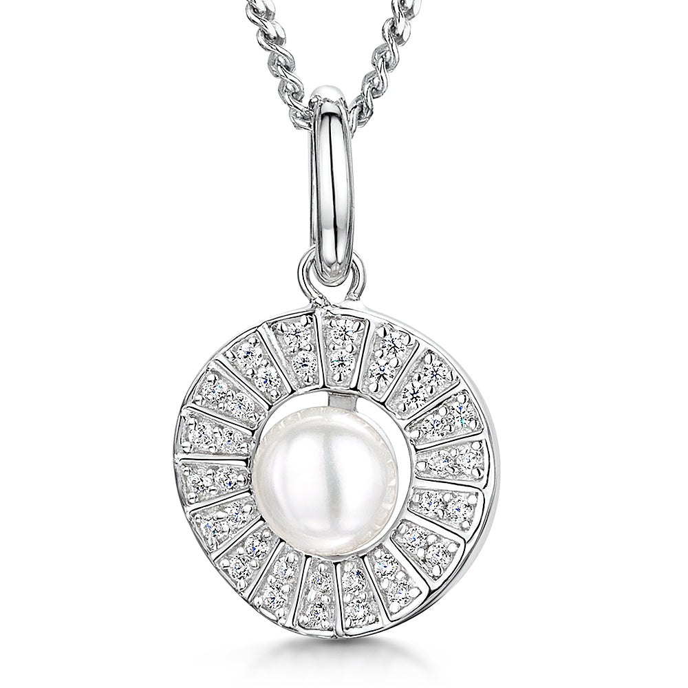 Sterling Silver Pearl Sunburst Necklace