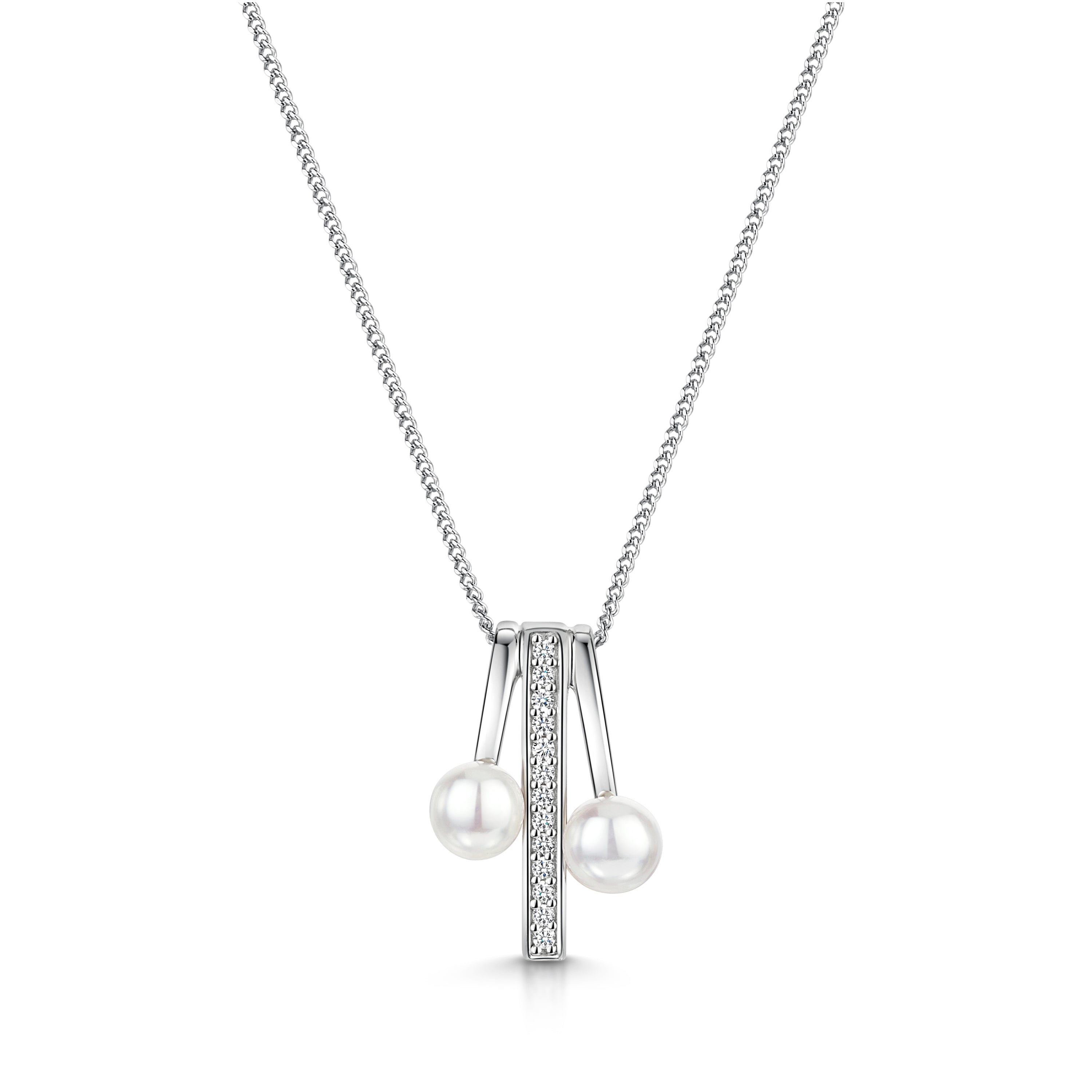 Silver Pearl Drop Bar Necklace