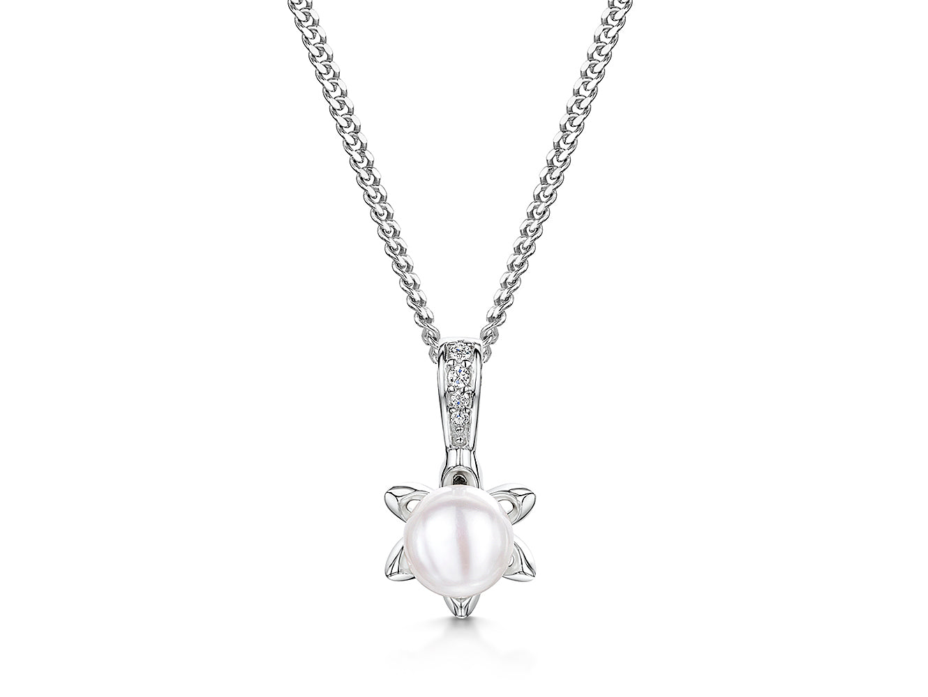 Silver Pearl Flower Pendant Necklace