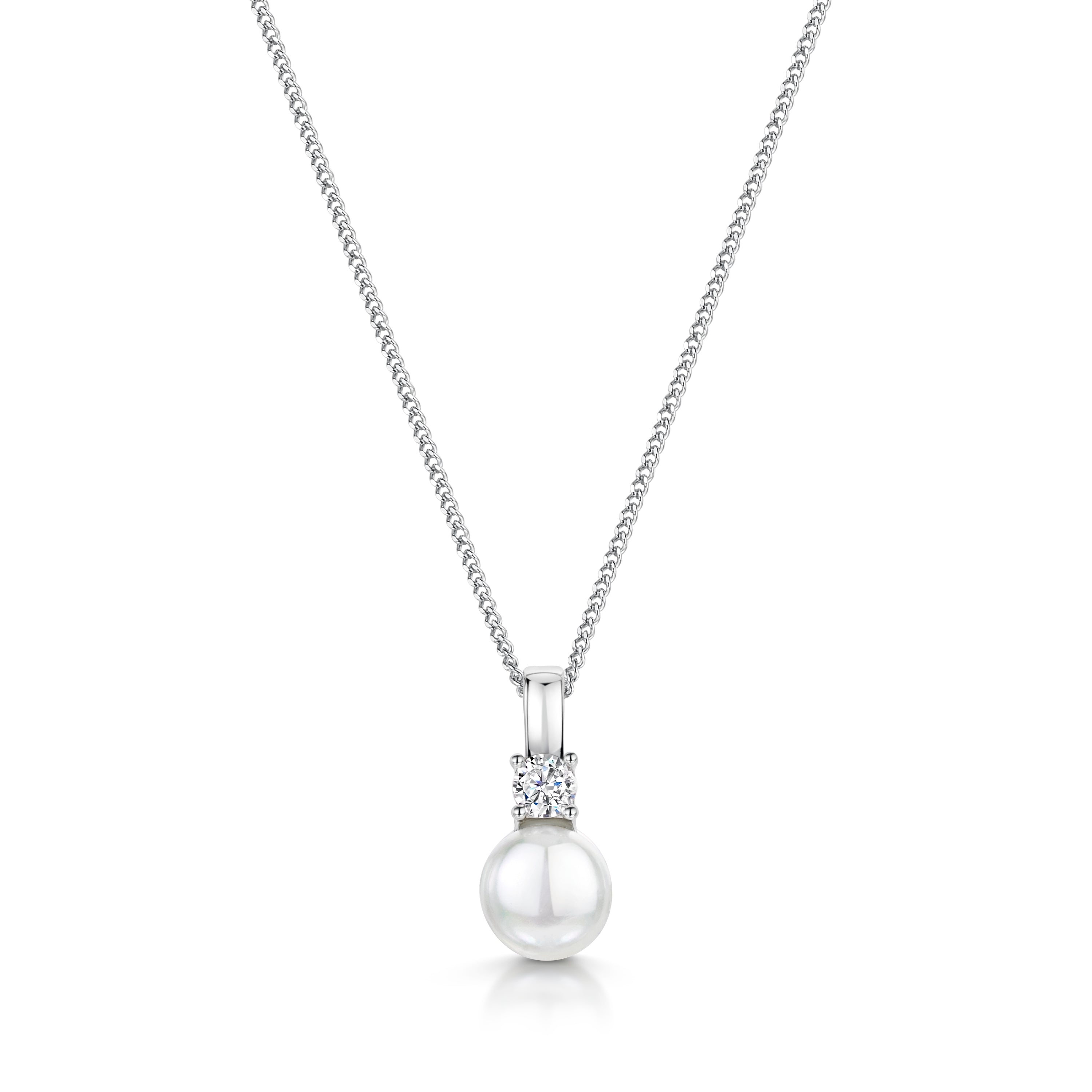 Sterling Silver Pearl Pendant Topped With A Cubic Zirconia