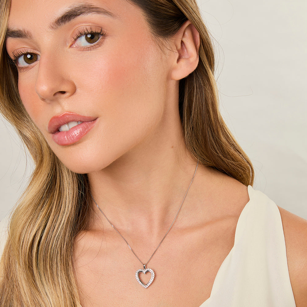 Sterling Silver Halo Heart Heart Pendant