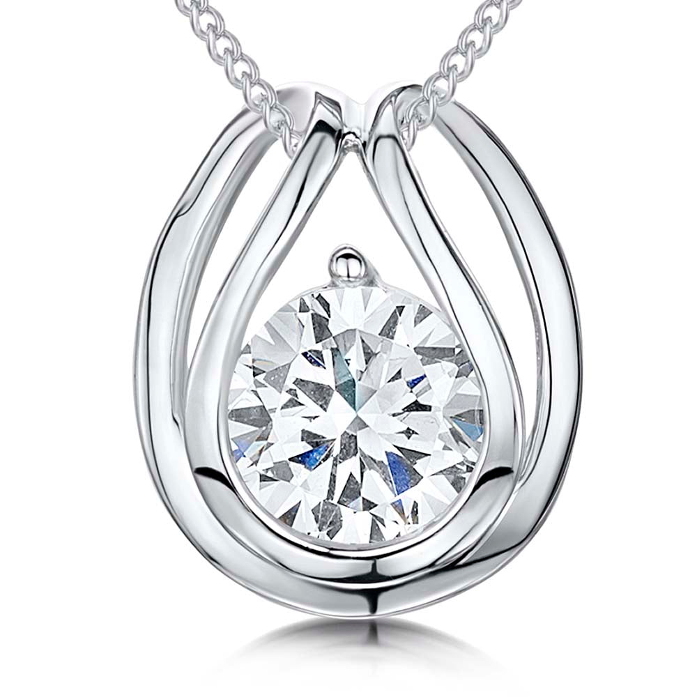 Solitaire Cubic Zirconia In A Sterling Silver Teardrop Style Setting