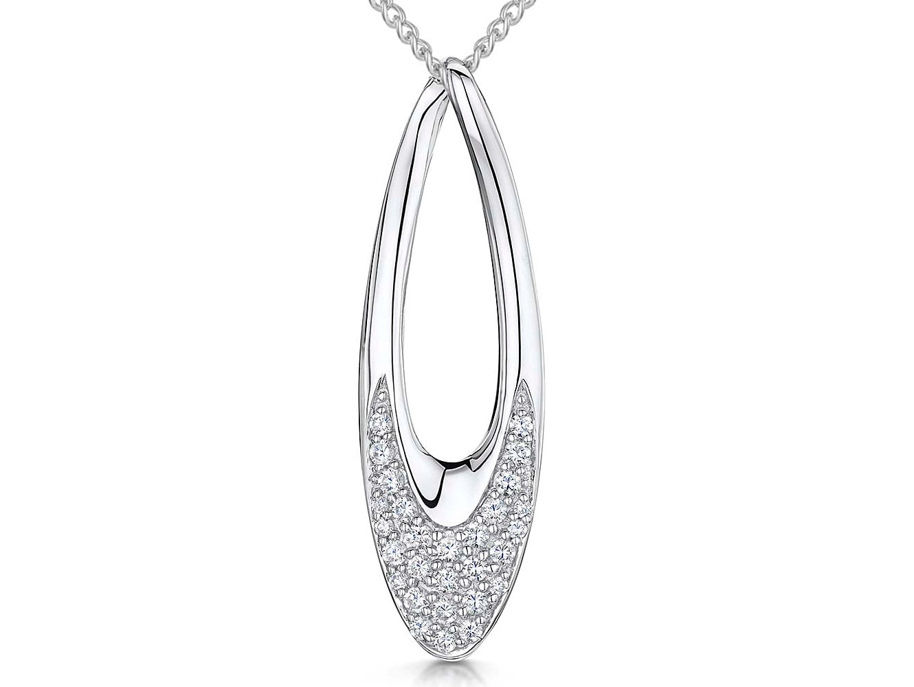 Sterling Silver Cubic Zirconia Large Oval Pendant