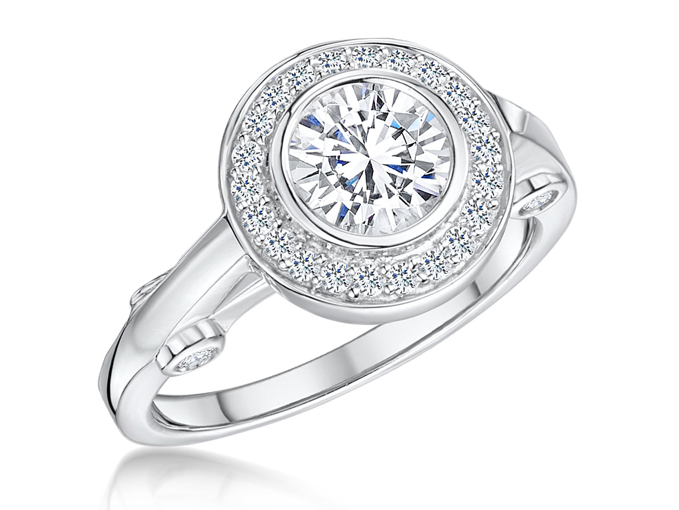 Sterling Silver Halo Bezel Set Ring