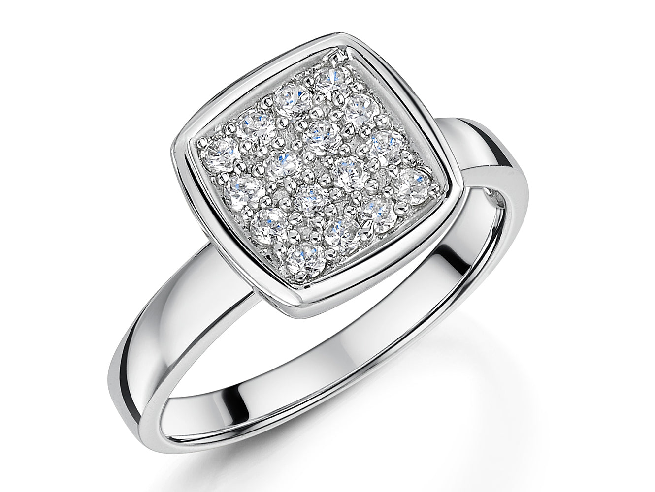 Sterling Silver Ring With Pave Set Square
