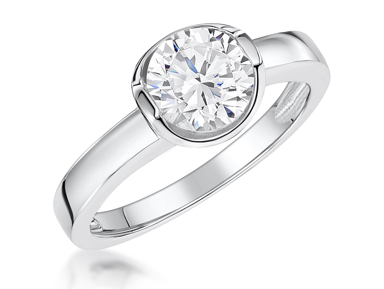 Sterling Silver Open Bezel Set Solitaire Ring
