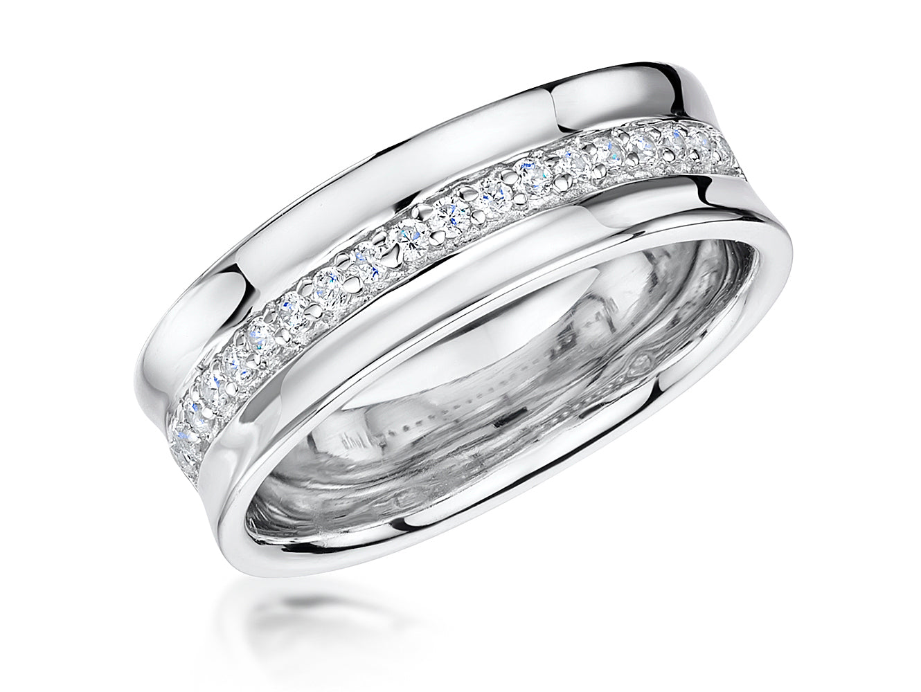 Sterling Silver Concave Ring With Cubic Zirconia