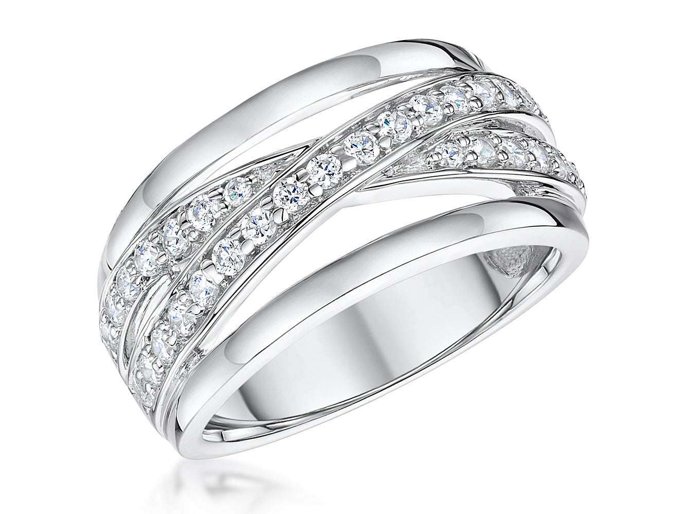 Sterling Silver Ring With A Double Row Of Cubic Zirconia