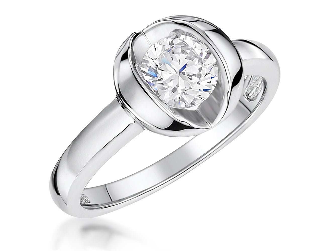Sterling Silver Open Tension Set Cubic Zirconia Ring