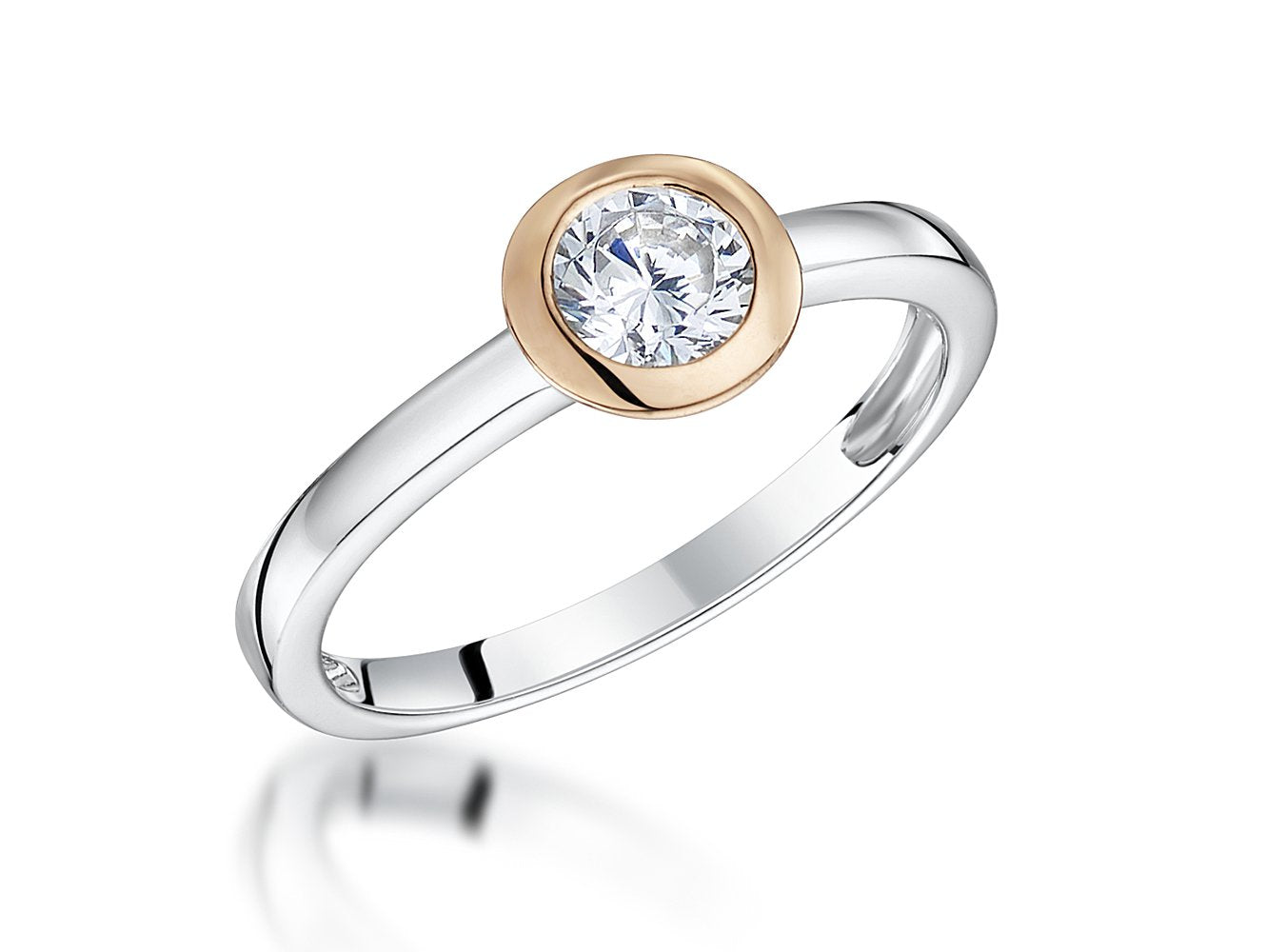 Sterling Silver Rose Gold Bezel Set Solitaire Ring
