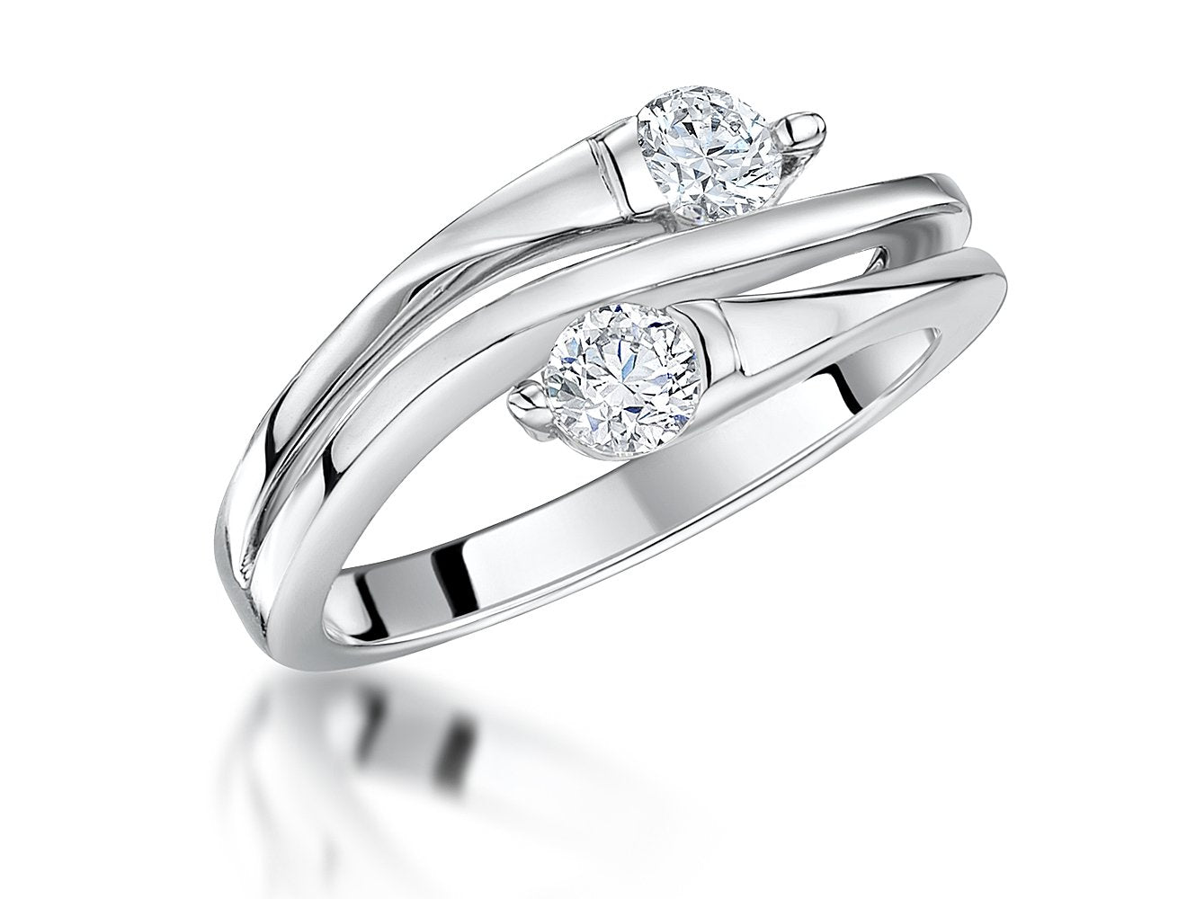 Sterling Silver Two-Stone Bypass Wave Ring | Cubic Zirconia Cross Over Band