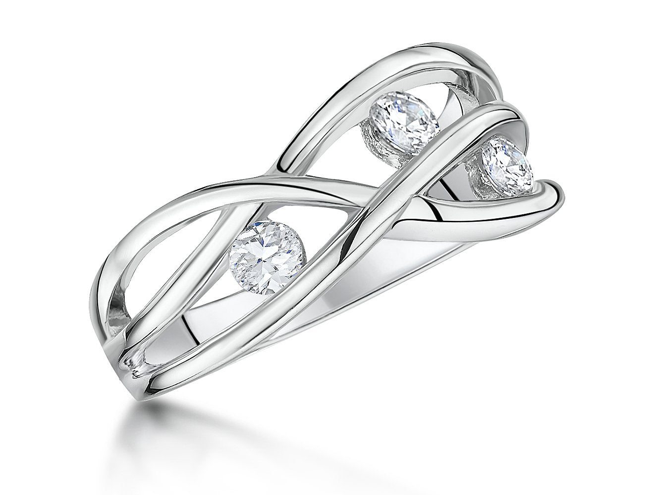 Sterling Silver Three Stone Crossover Band Ring