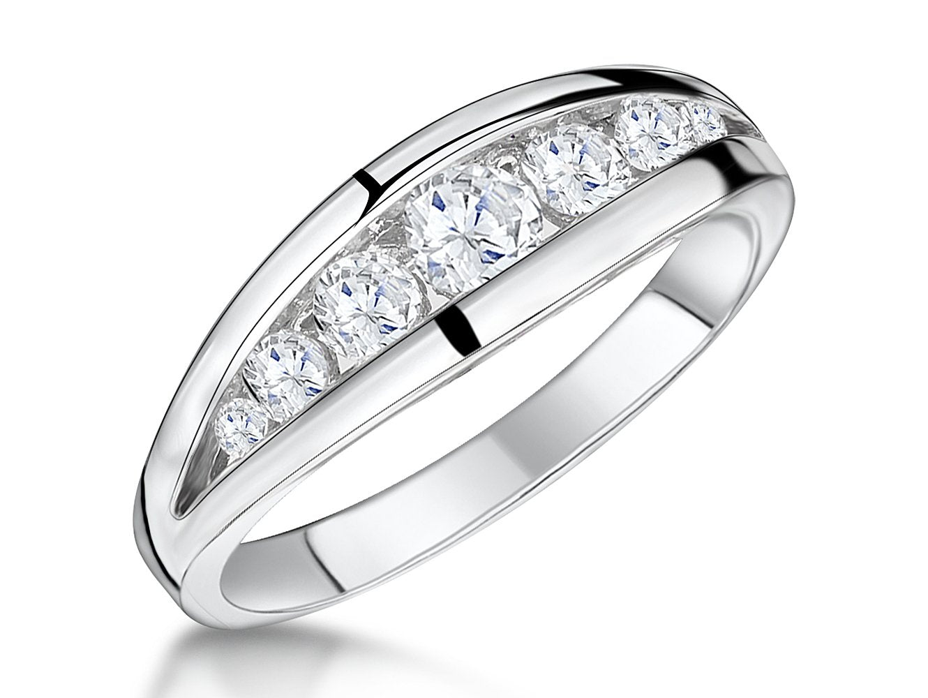 Sterling Silver Ring Set With Seven Graduated Cubic Zirconia Stones
