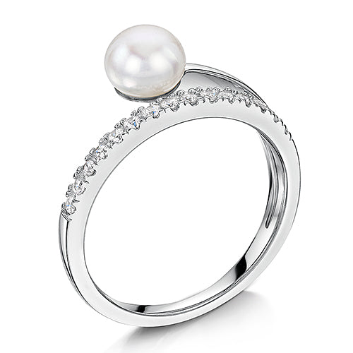 Sterling Silver Cubic Zirconia Pearl Ring