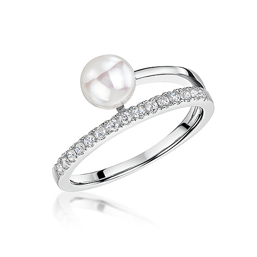 Sterling Silver Cubic Zirconia Pearl Ring