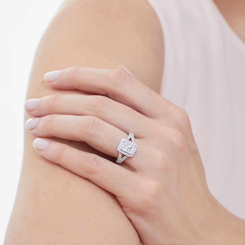 Sterling Silver Princess Cut Cubic Zirconia Halo Ring