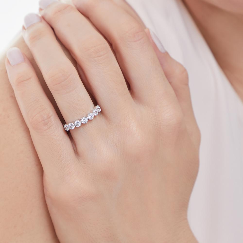 Sterling Silver Half Hoop Cubic Zirconia Ring