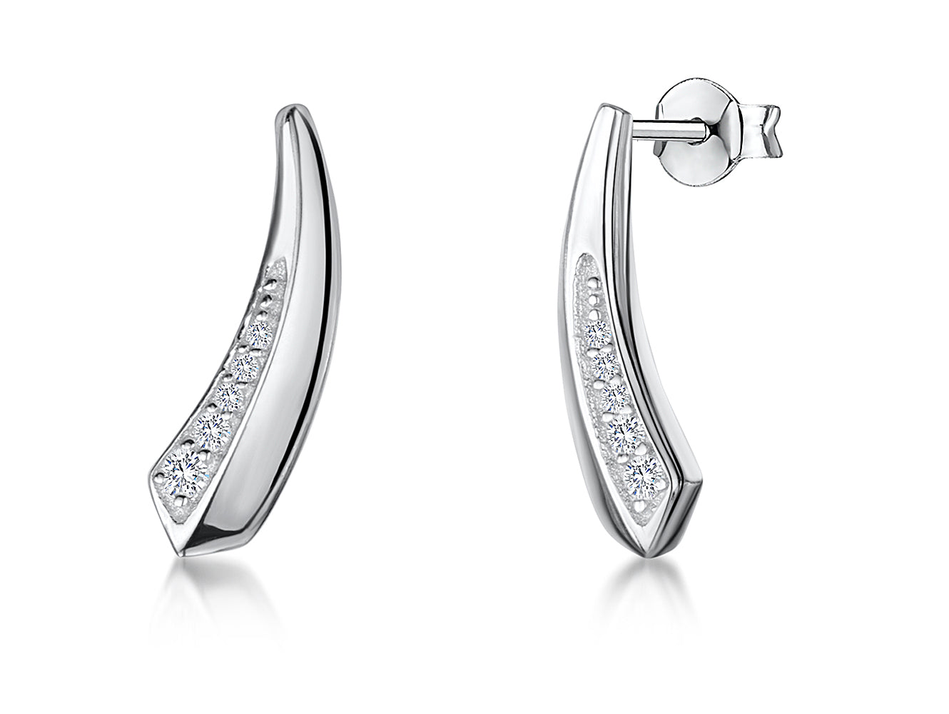Sterling Silver and Cubic Zirconia Outward Curved Stud Earring