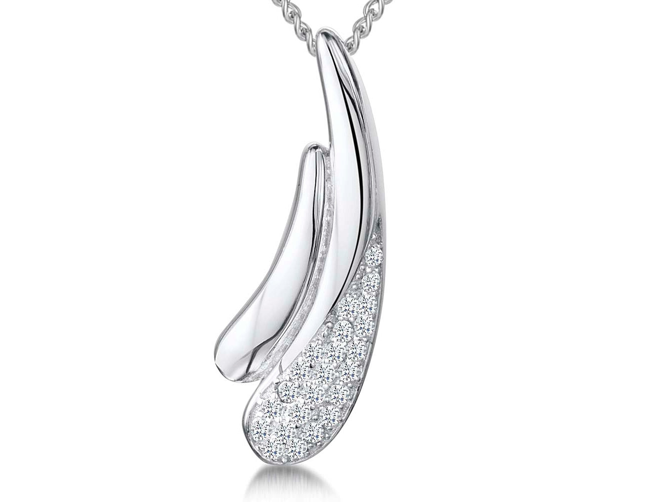 Sterling Silver Pave Set Curved Pear Shaped Pendant