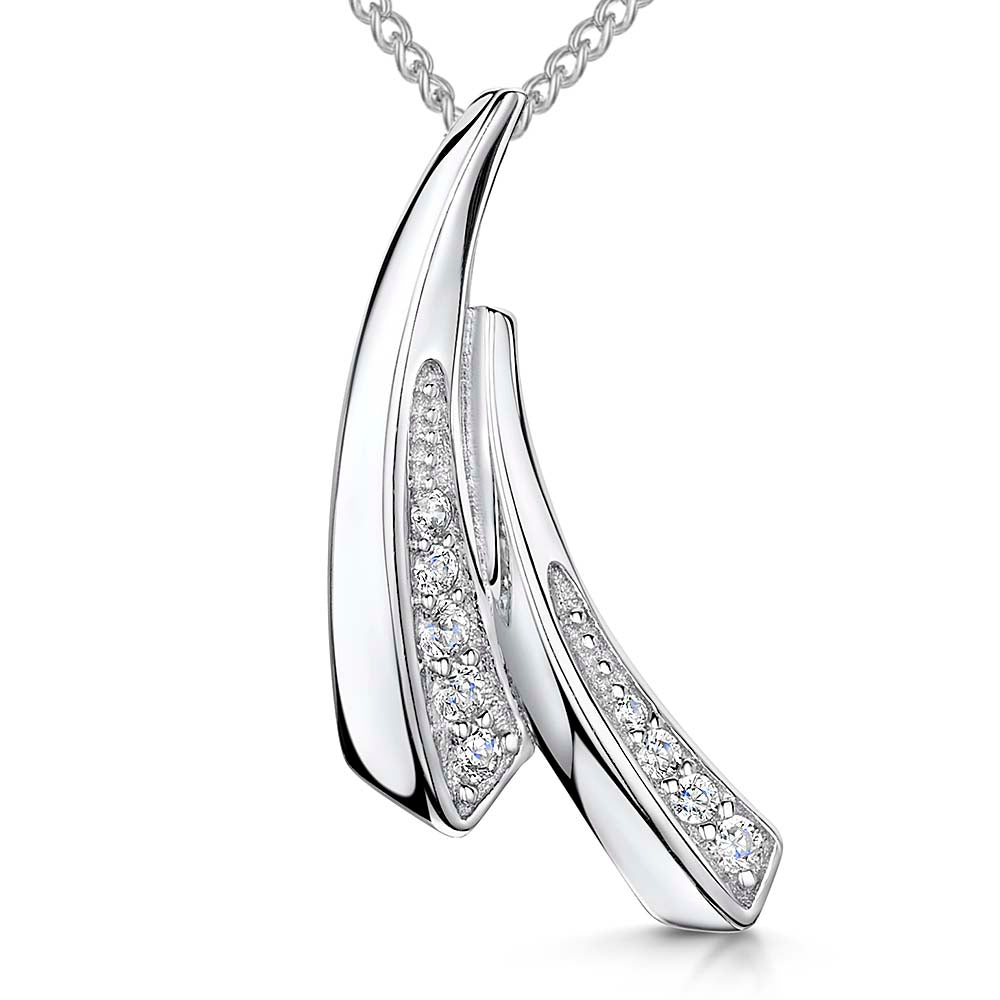Sterling Silver Pave Set Split Curve Pendant