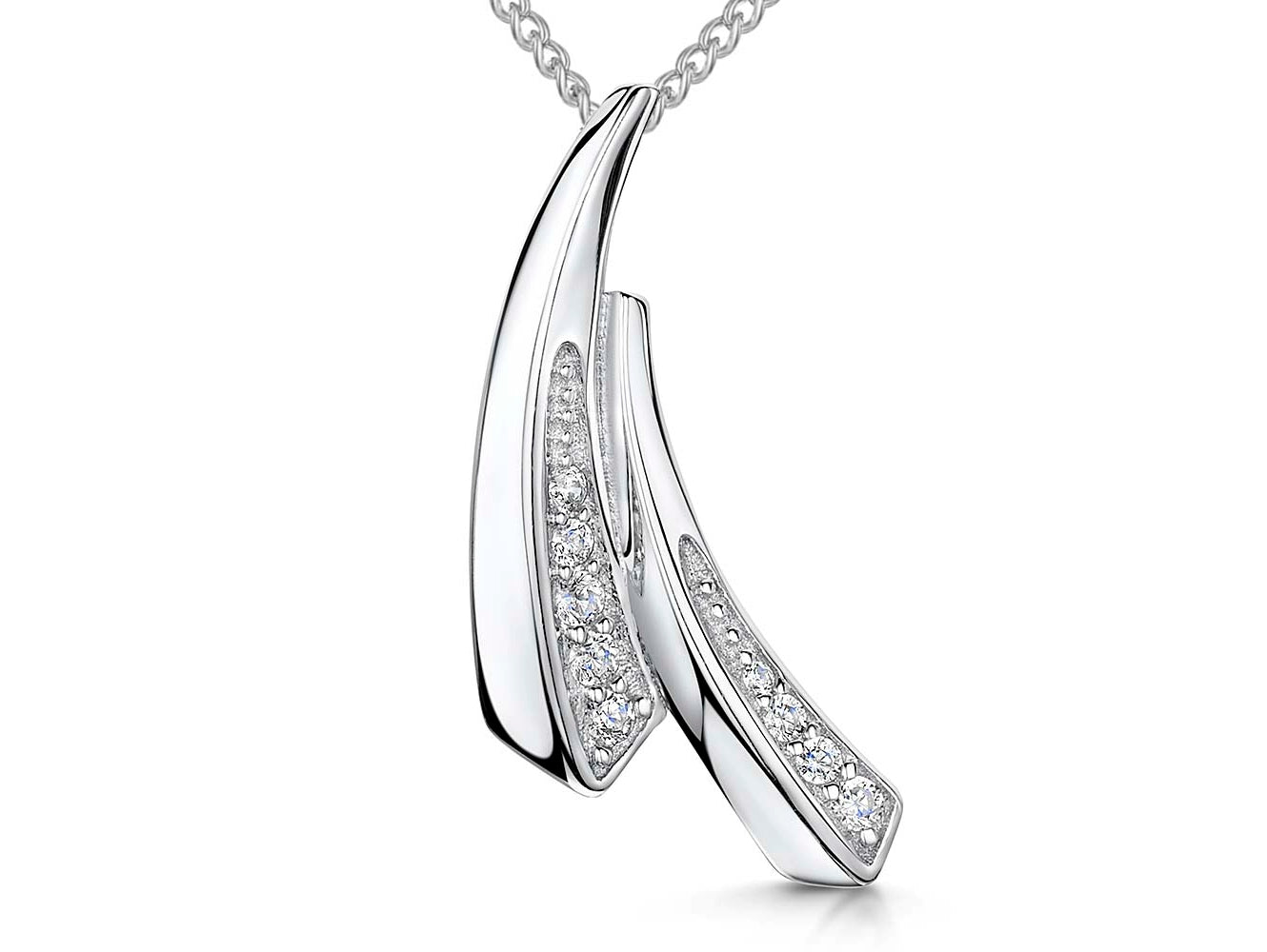Sterling Silver Pave Set Split Curve Pendant