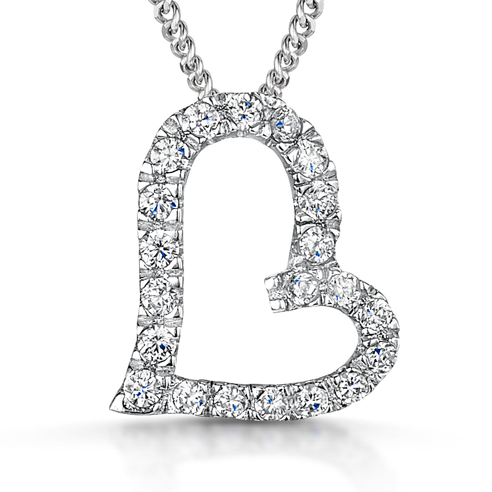 Sterling Silver Offset Pave Heart Pendant