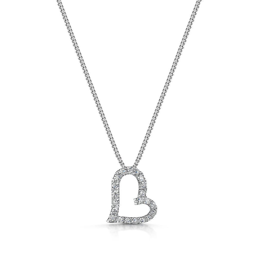 Sterling Silver Offset Pave Heart Pendant