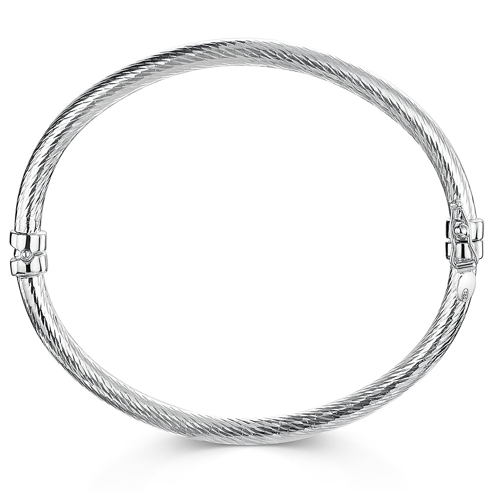 Sterling Silver Bangle With Faceted Swirled Finish
